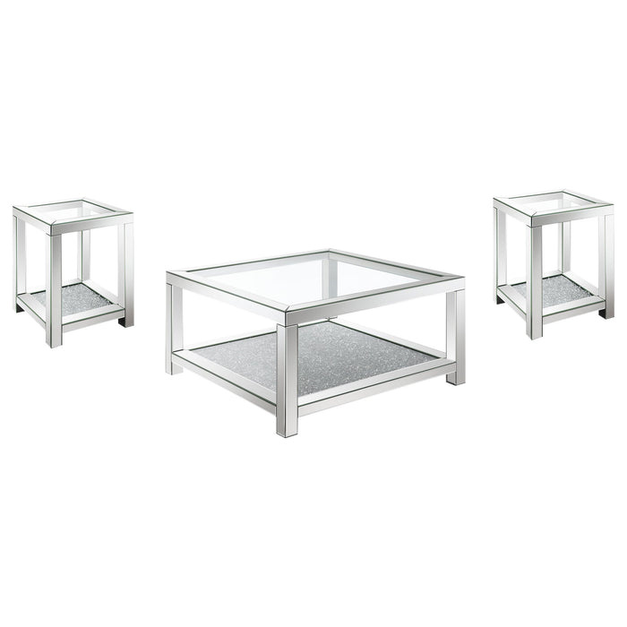 Valentina 3-piece Mirrored Coffee and End Table Set Silver