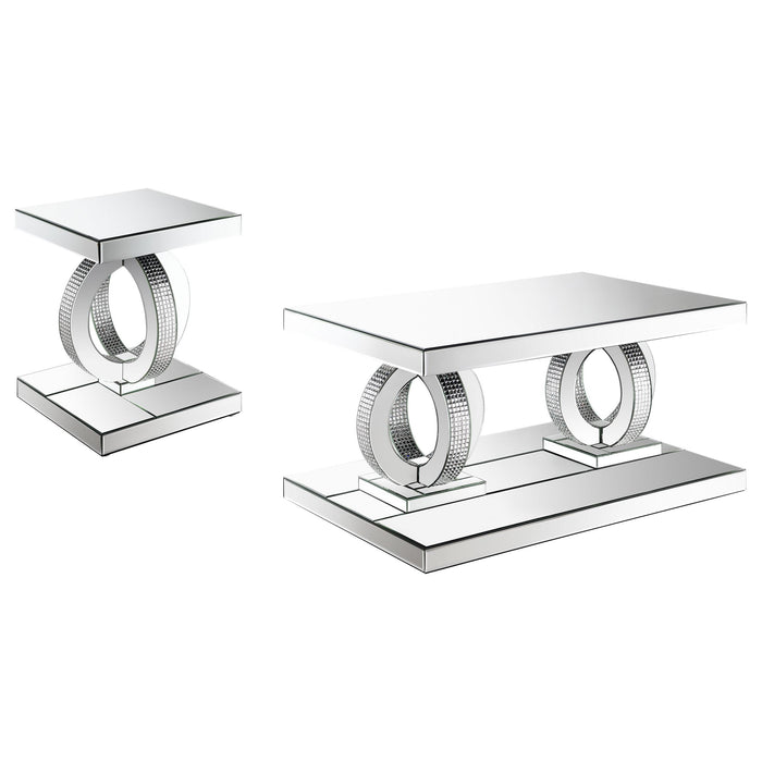 Breena 2-piece Mirrored Coffee and End Table Set Silver