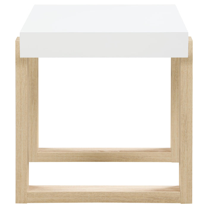 Pala Rectangular End Table White High Gloss and Natural