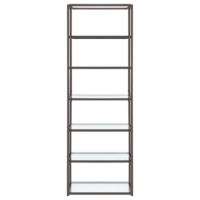 Kate 78-inch 5-shelf Glass Bookshelf Black Nickel