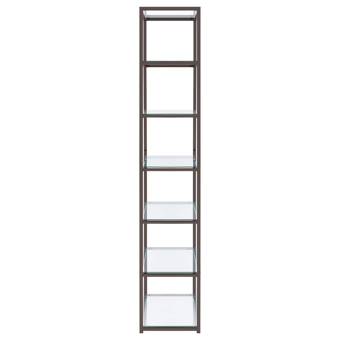 Kate 78-inch 5-shelf Glass Bookshelf Black Nickel