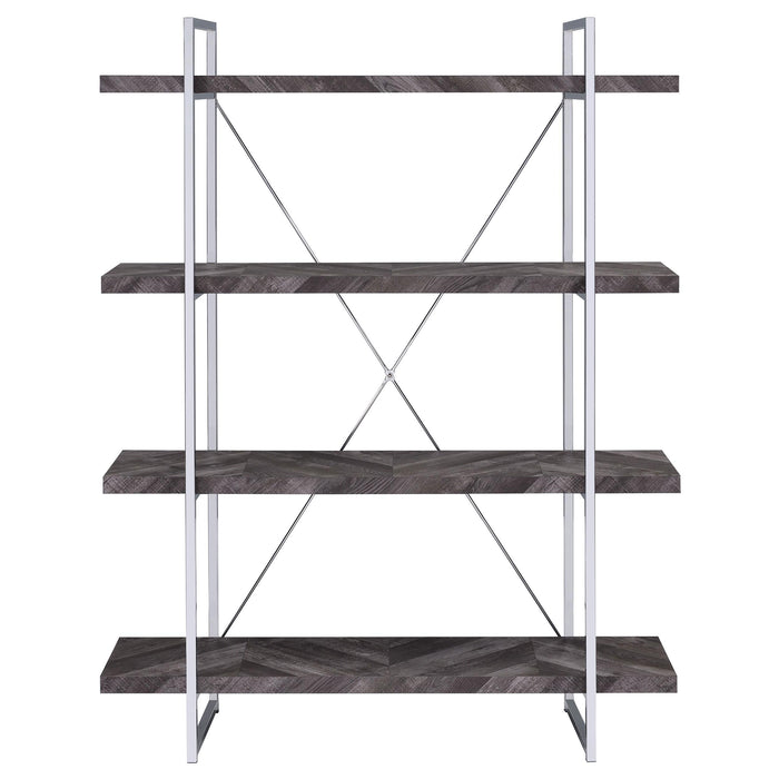 Grimma 63-inch 4-shelf Bookshelf Rustic Grey and Chrome
