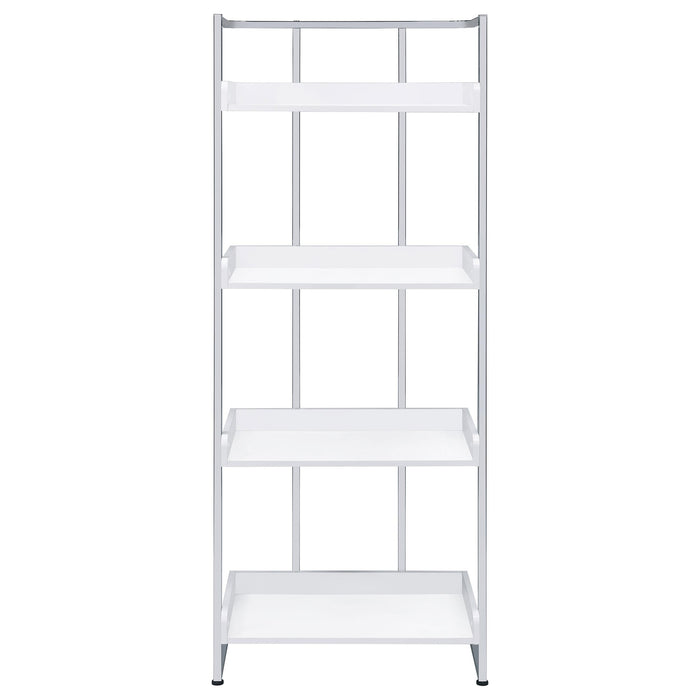 Ember 68-inch 4-shelf Bookshelf White High Gloss and Chrome