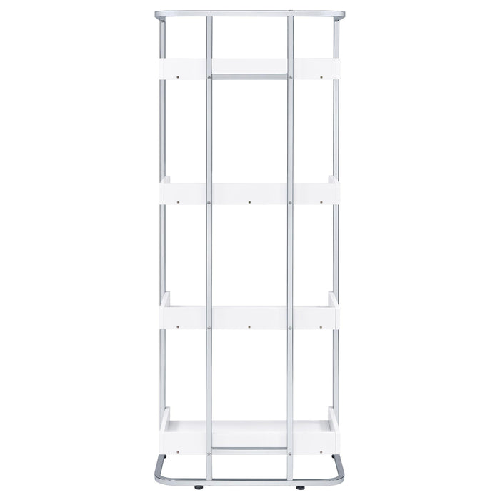 Ember 68-inch 4-shelf Bookshelf White High Gloss and Chrome