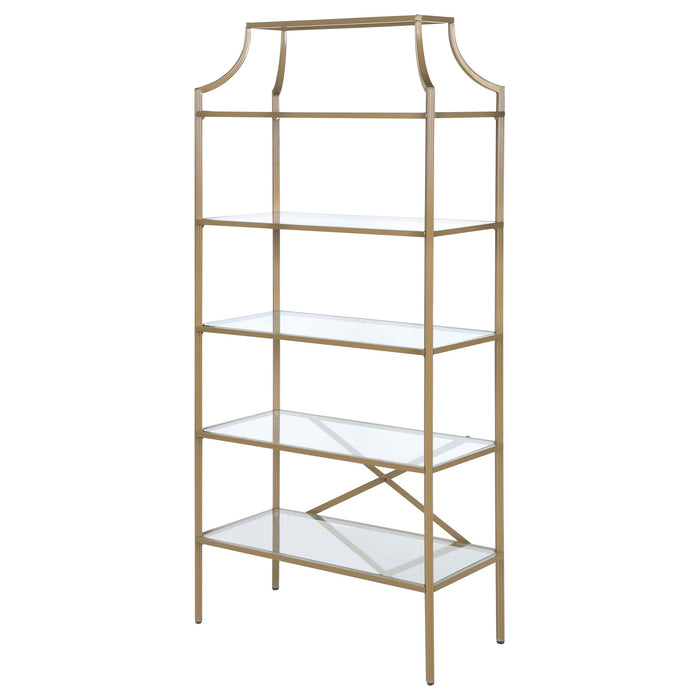 Serena 70-inch 5-shelf Glass Bookshelf Gold