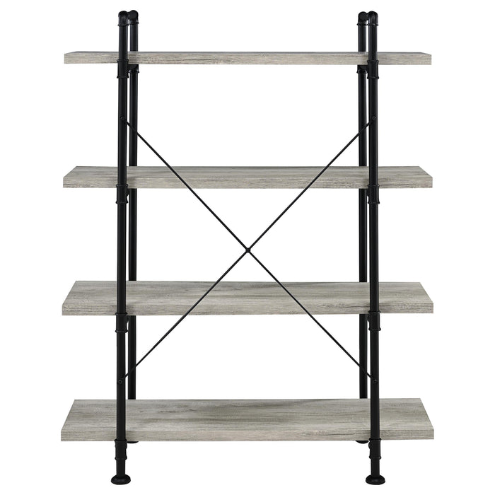 Delray 56-inch 4-shelf Bookshelf Grey Driftwood and Black