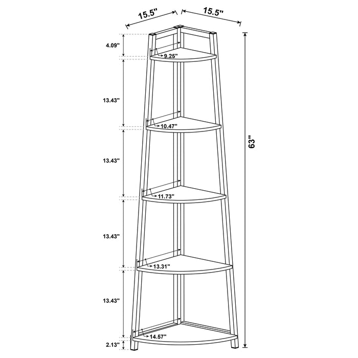 Jacksonville 63-inch 5-shelf Bookshelf Black and Aged Walnut