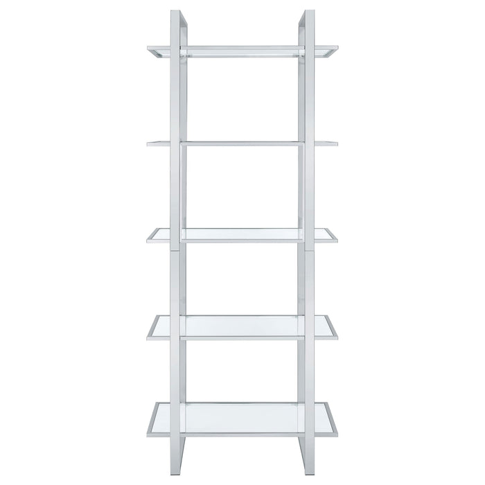 Hartford 79-inch 5-shelf Glass Bookshelf Chrome