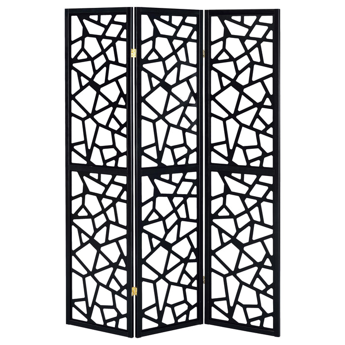 Nailan 3-Panel Room Divider Folding Screen Black Open Mosaic