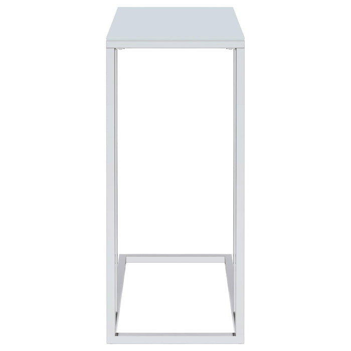 Stella White Glass Top C-Shaped Sofa Side Table Chrome