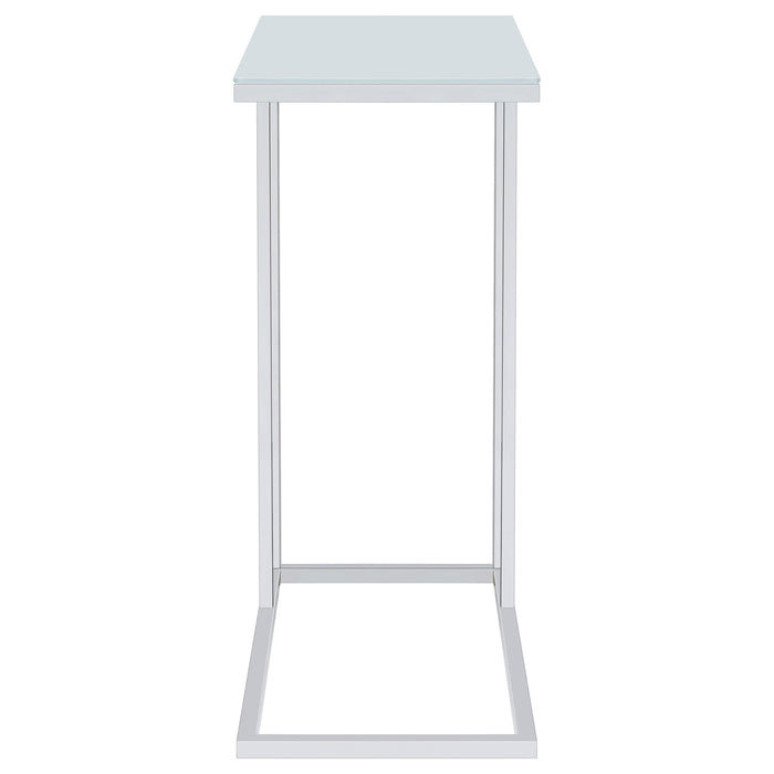 Stella White Glass Top C-Shaped Sofa Side Table Chrome