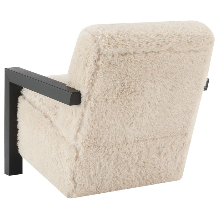 Fitzroy Faux Fur Upholstered Chair Solid Wood Arms Latte