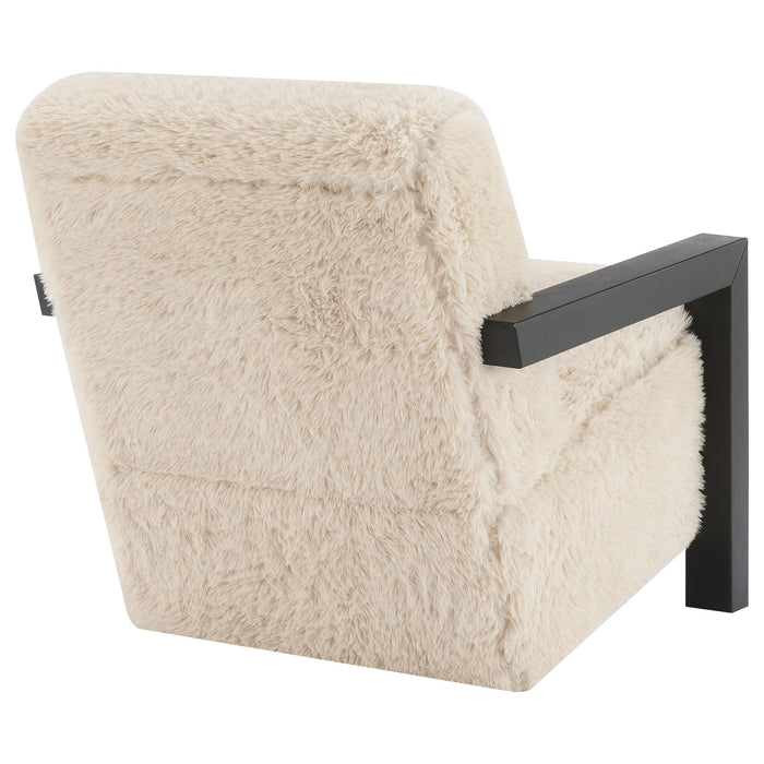 Fitzroy Faux Fur Upholstered Chair Solid Wood Arms Latte