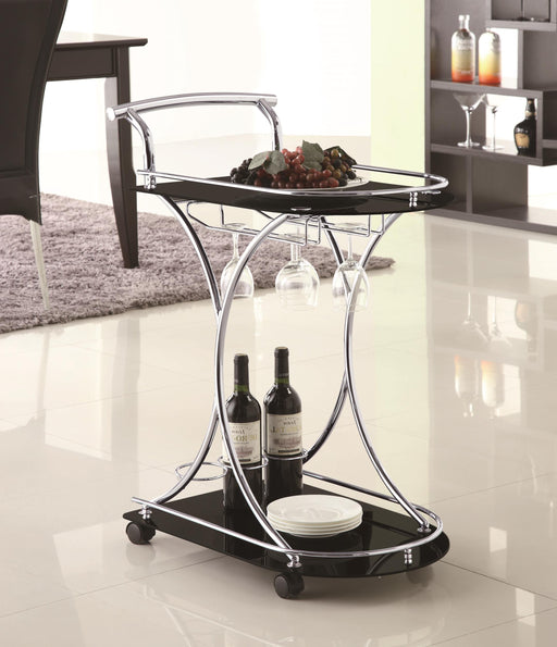 Elfman 2-tier Glass Shelf Metal Bar Cart Black and Chrome