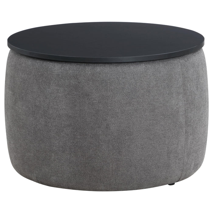 Tesoro Round Upholstered Lift Top Storage Ottoman Grey