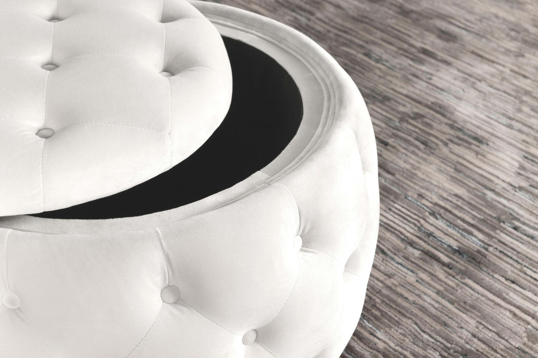 Angelina Round Upholstered Storage Ottoman Pearl