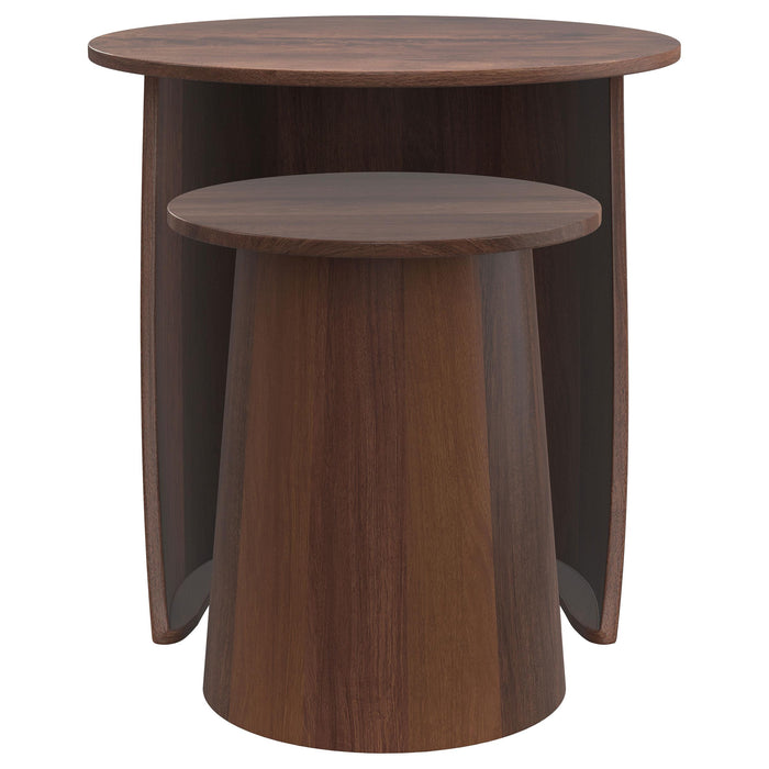 Yency 2-piece Round Mango Wood Nesting Table Set Dark Brown Mango