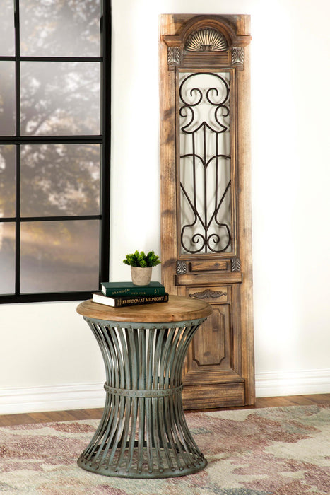 Matyas Round Wire Frame Accent Side Table Antiqued Blue