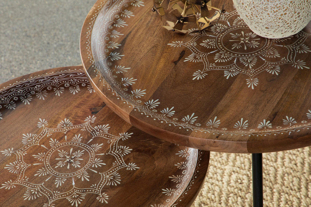 Nuala 2-piece Round Mango Wood Nesting Tables Honey