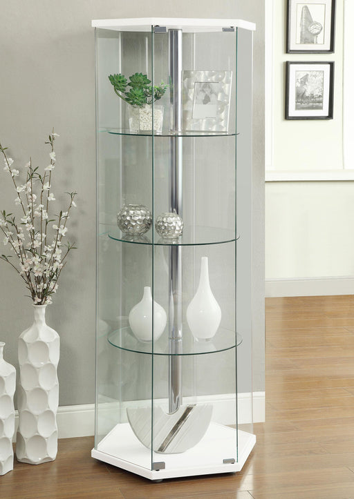 Zahavah 4-shelf Hexagonal Clear Glass Curio Cabinet White