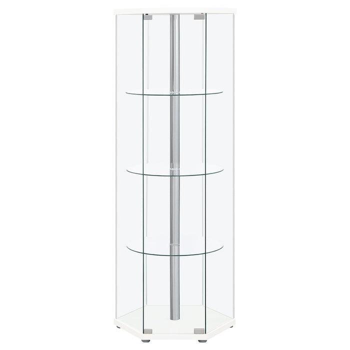 Zahavah 4-shelf Hexagonal Clear Glass Curio Cabinet White