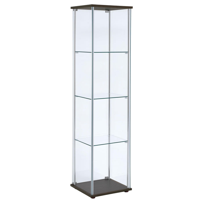 Bellatrix 4-shelf Clear Glass Curio Cabinet Cappuccino