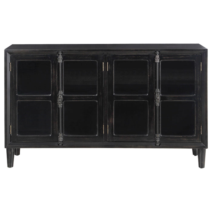 Sylvia 4-door Wood Lattice Accent Storage Cabinet Black