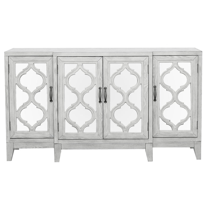 Mckellen 4-door Wood Trellis Accent Cabinet Distressed White