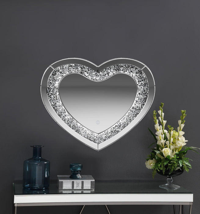 Aiko 36 x 30 Inch Heart Shaped LED Light Wall Mirror Silver