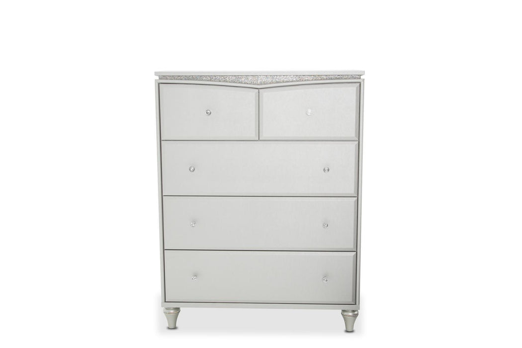 Melrose Plaza Upholstered Five Drawer Chest in Dove