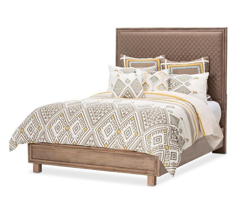 Hudson Ferry Eastern King Diamond-Quilted Panel Bed in Driftwood (Brown Fabric)