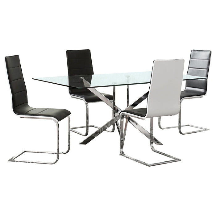 Carmelo 5-piece Rectangular Glass Top Dining Set Chrome