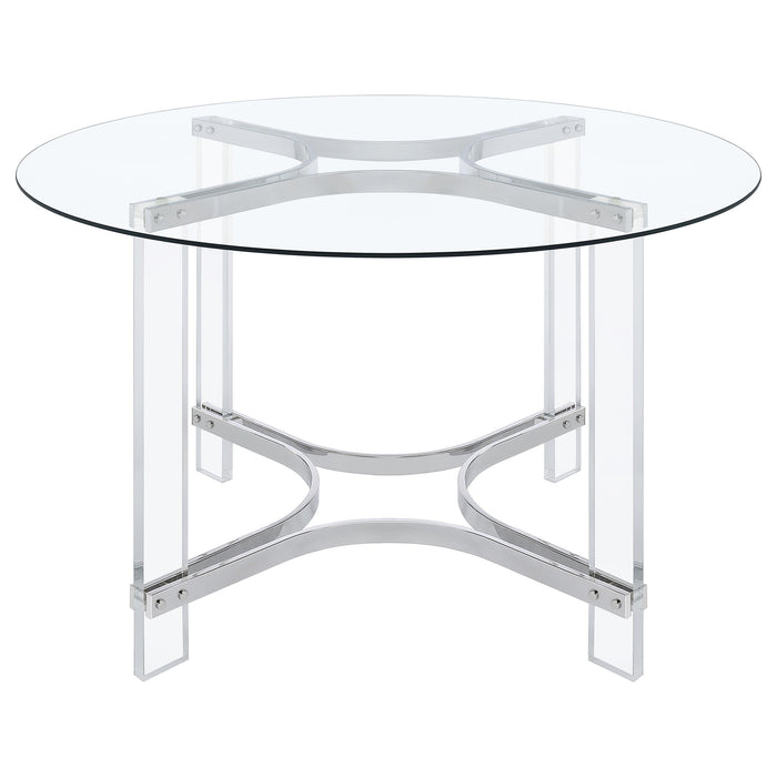 Keeling 47-inch Round Glass Top Acrylic Dining Table Chrome