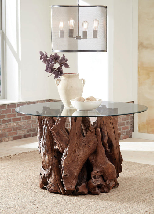Asbury Round 60-inch Glass Top Dining Table Teak Brown