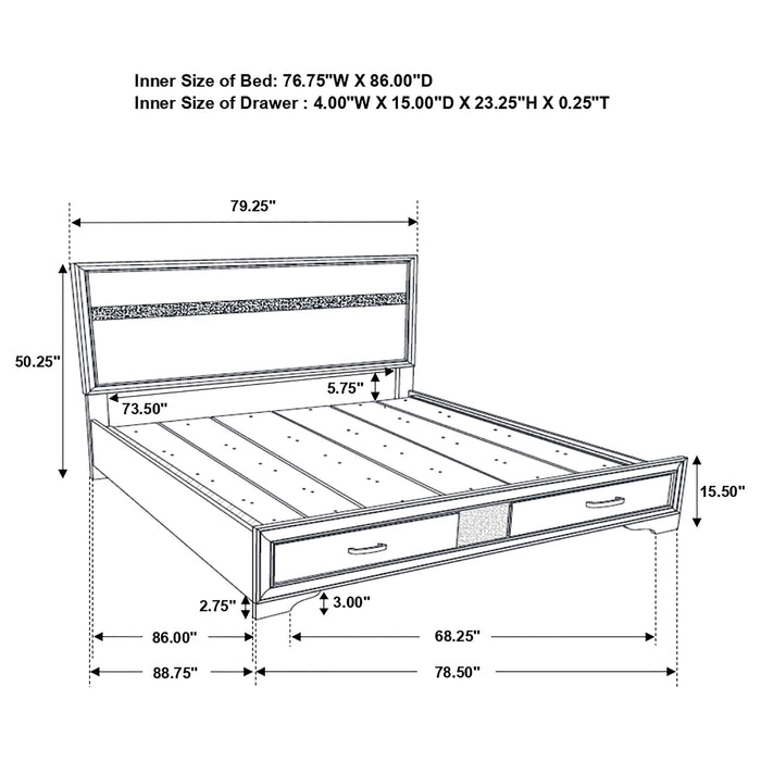 Miranda 51-inch Wood California King Storage Panel Bed White