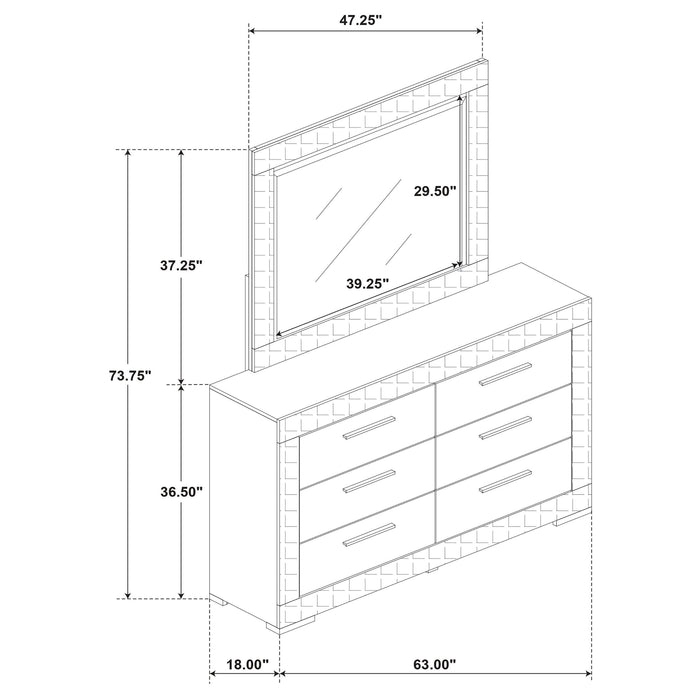 Ives 6-drawer Dresser and Mirror White High Gloss