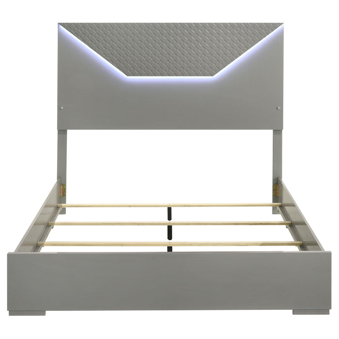 Ives Queen Panel Bed LED Headboard Grey High Gloss