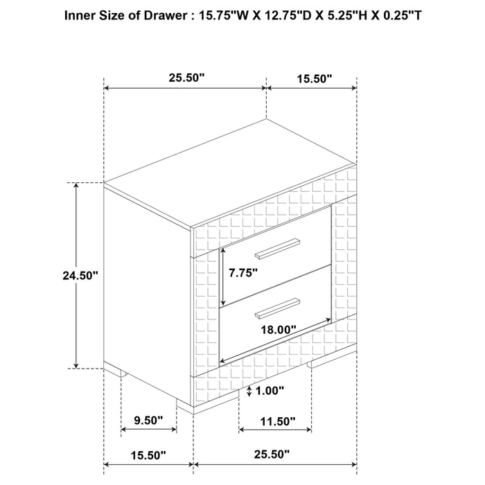 Ives 2-drawer Nightstand Bedside Table Grey High Gloss
