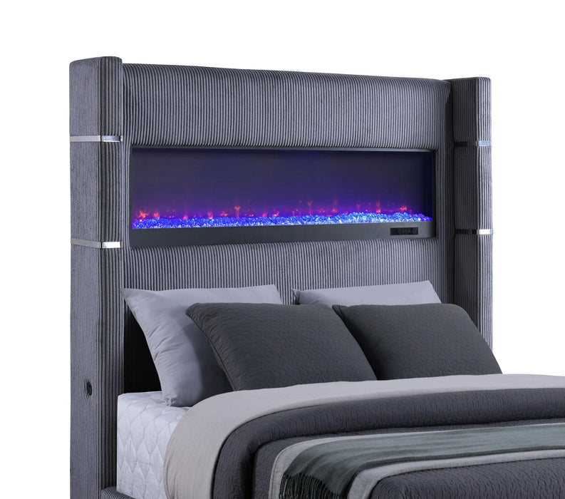 Tisdall Upholstered Eastern King Flame Visualizer Bed Grey