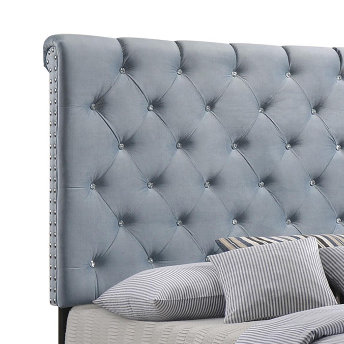 Warner Upholstered Eastern King Panel Bed Slate Blue