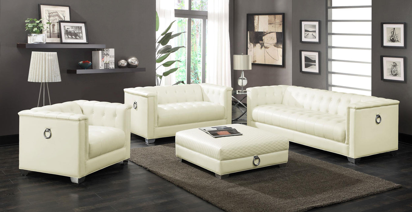 Chaviano Upholstered Track Arm Loveseat Pearl White