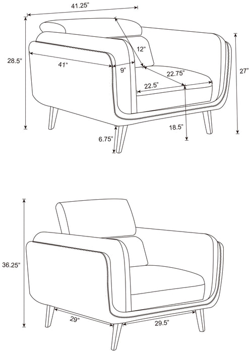 Shania 3-piece Upholstered Low Back Sofa Set Black
