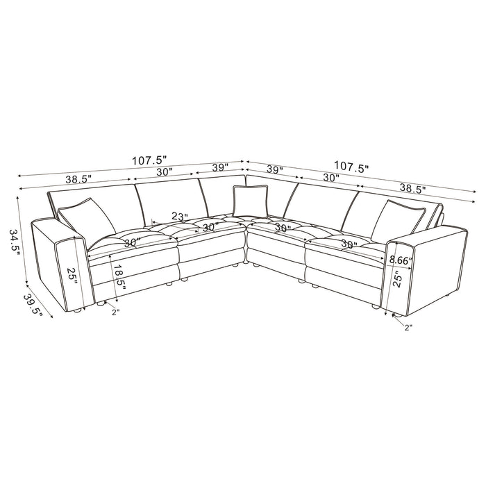 Atlantic 5-piece Upholstered Modular Sectional Sofa Blue
