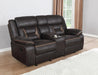 Greer Upholstered Motion Reclining Loveseat Brown