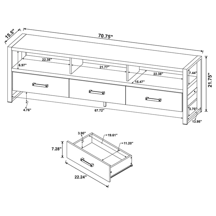 James 3-drawer Engineered Wood 71-inch TV Stand Dark Pine