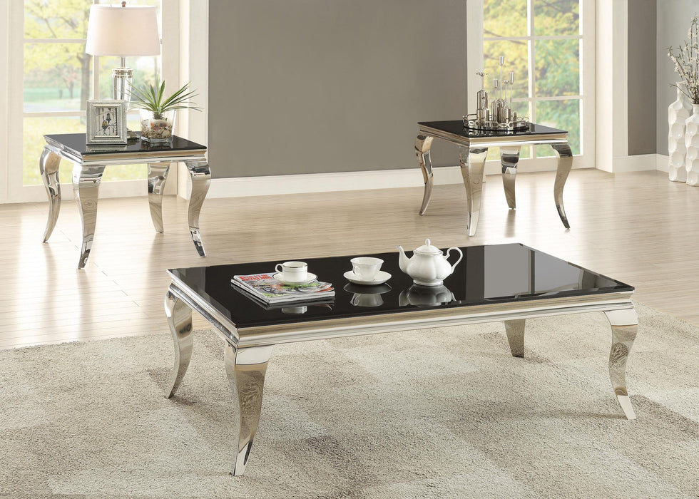 Carone 3-piece Glass Top Coffee and End Table Set Black