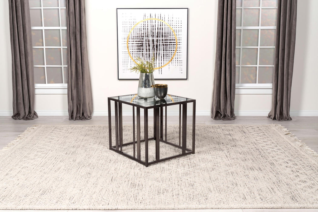 Adri Rectangular Glass Top Side End Table Black Nickel