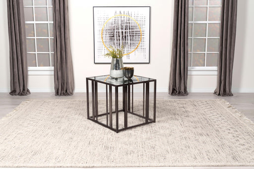 Adri Rectangular Glass Top Side End Table Black Nickel