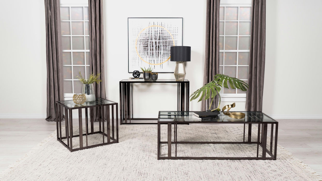 Adri Rectangular Glass Top Coffee Table Black Nickel
