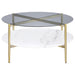 Jonelle Round Glass Top Coffee Table White Marble Shelf Gold